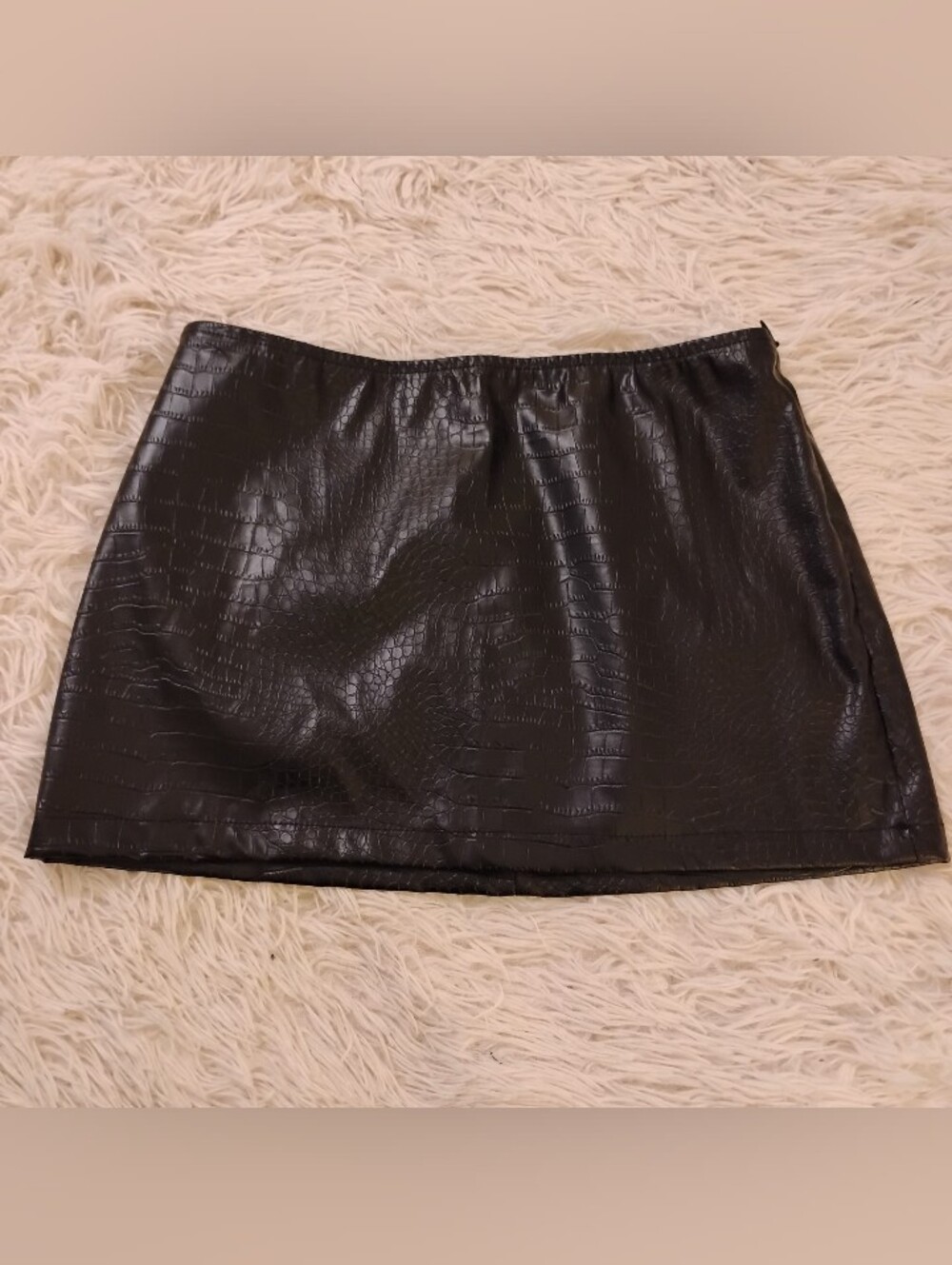 Faux Croc Black Mini Skirt - Women